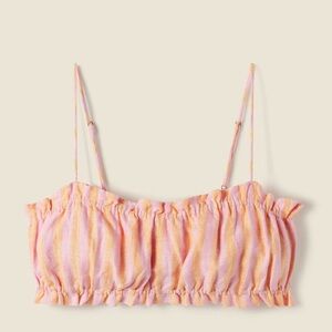 Trovata linen Brigette Bandeau top Orange creamsicle pink stripe size XS crop